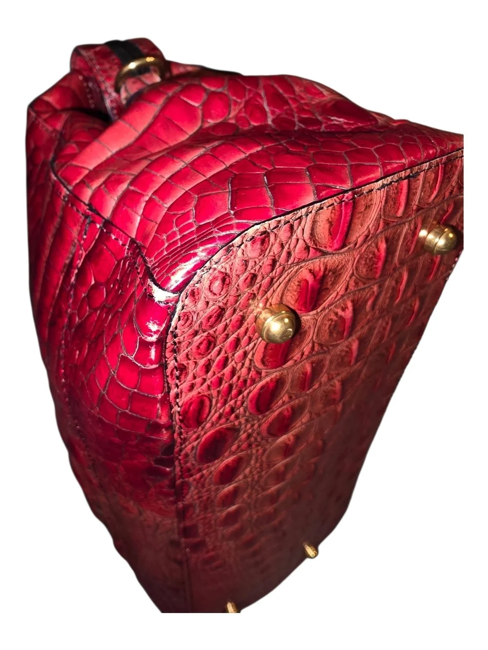 Brahmin Red Crocodile-Embossed Leather Satchel/Crossbody Bag - GUC